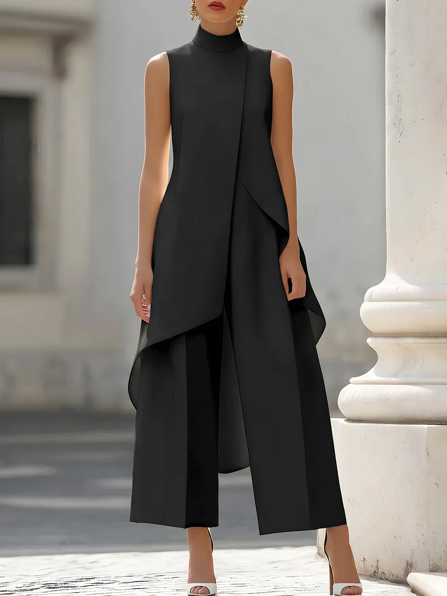 Women'S Office Formal Wear For Ladies - Jumpsuit tanpa lengan, kerah tinggi, asimetris,