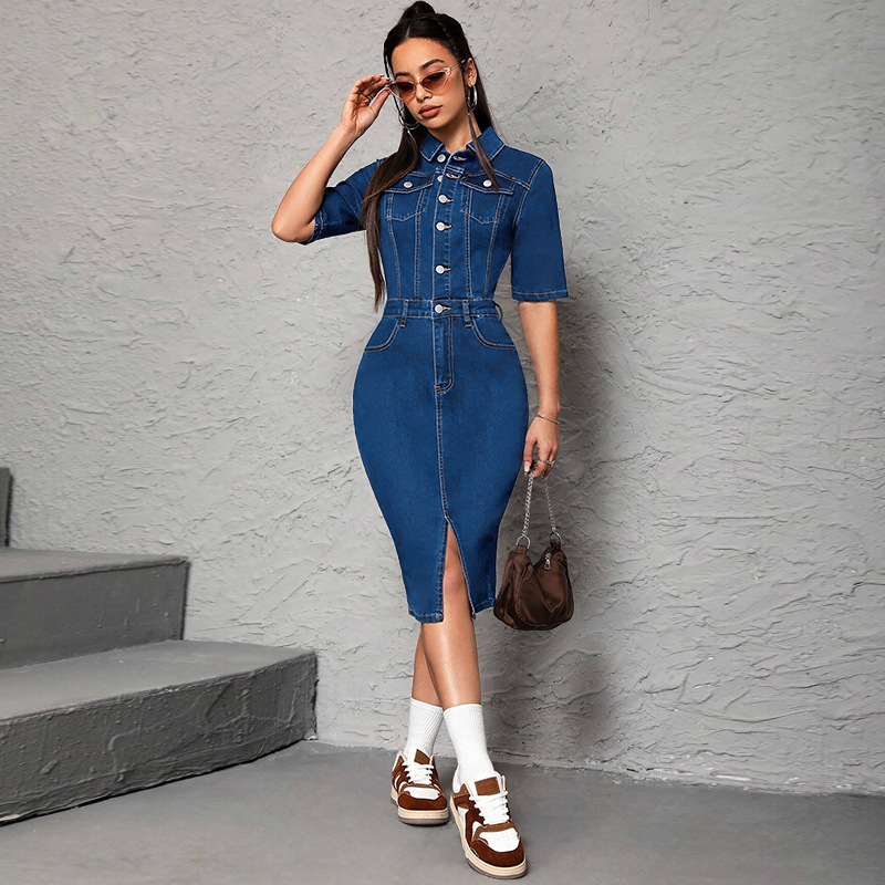 Wrap Dress Work - Gaun Panjang Wanita Kerah Turun Lengan
