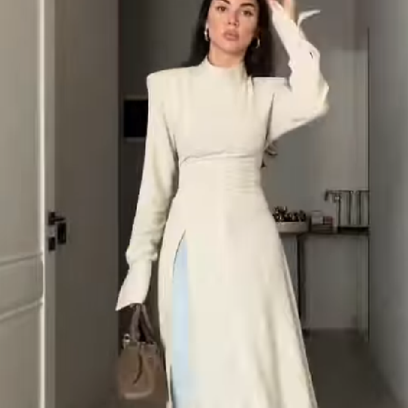 Women'S Office Formal Wear For Ladies - Gaun Maxi Wanita Elegan Berkerah Tinggi