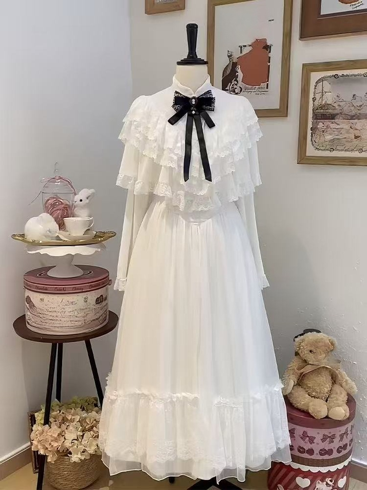 Women Formal Wear Outfits - Gaun Maxi Putih Bergaya Jepang dengan