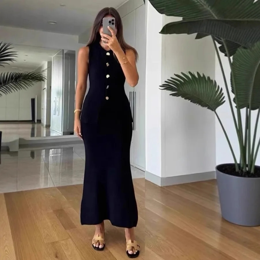 Women'S Formal Day Wear - Atasan Bodycon Tanpa Lengan Berkerah Bulat