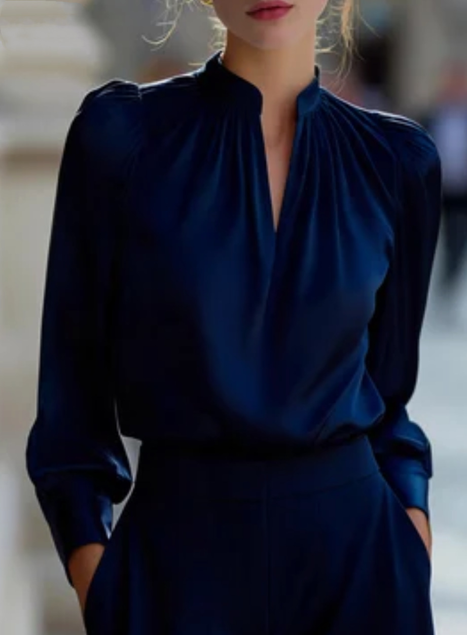 Women'S Office Formal Wear For Ladies - Blus Satin Lengan Panjang Kerah Tinggi