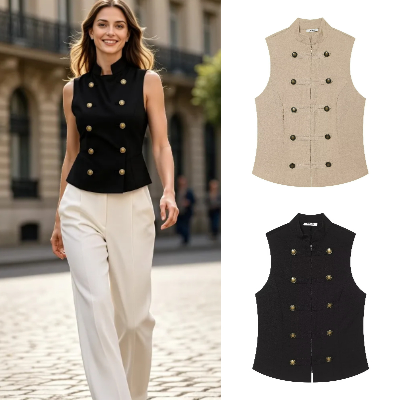 Women'S Formal Day Wear - Kemeja Kancing Tanpa Lengan Slim Fit