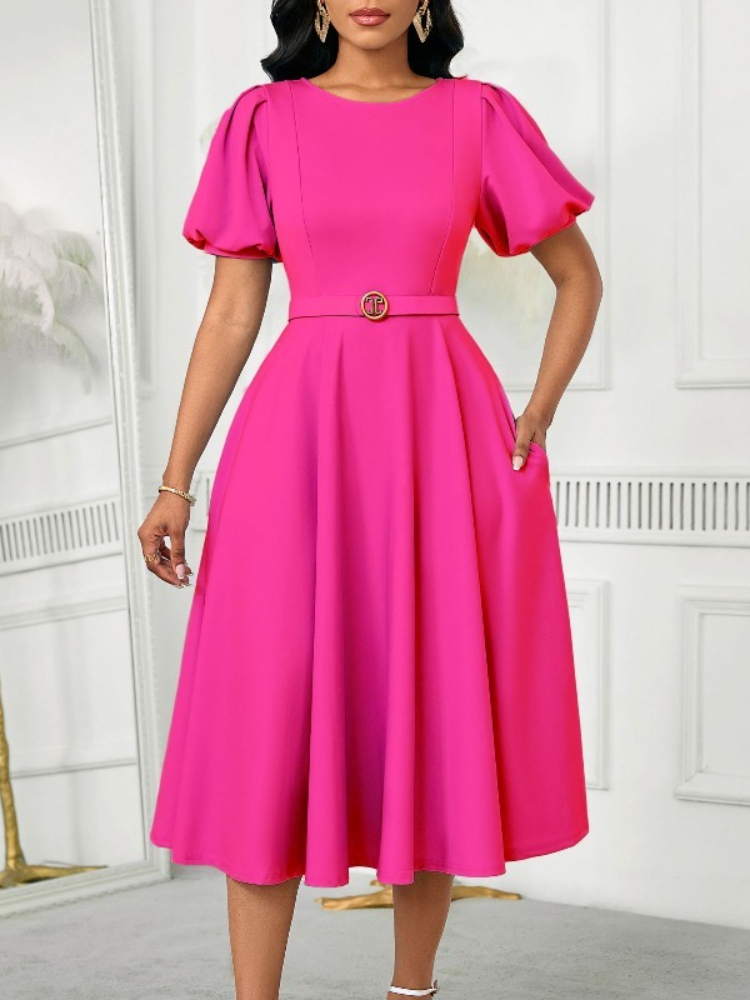Wrap Dress Work - Gaun Biru A-line Pinggang Bungkus Lengan