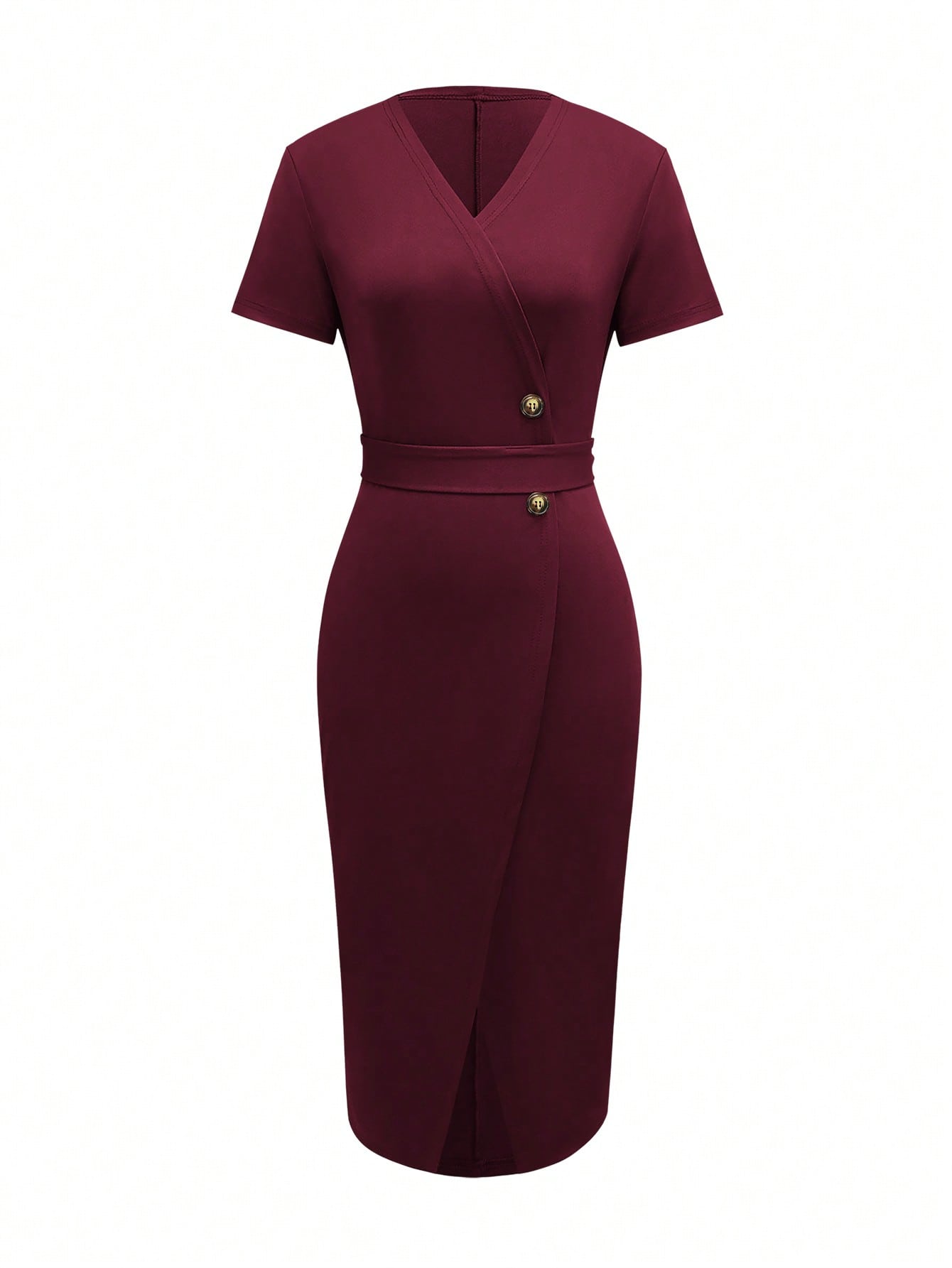 Gaun Midi Wanita Warna Burgund - Wrap Dress Work ulasan dan harga