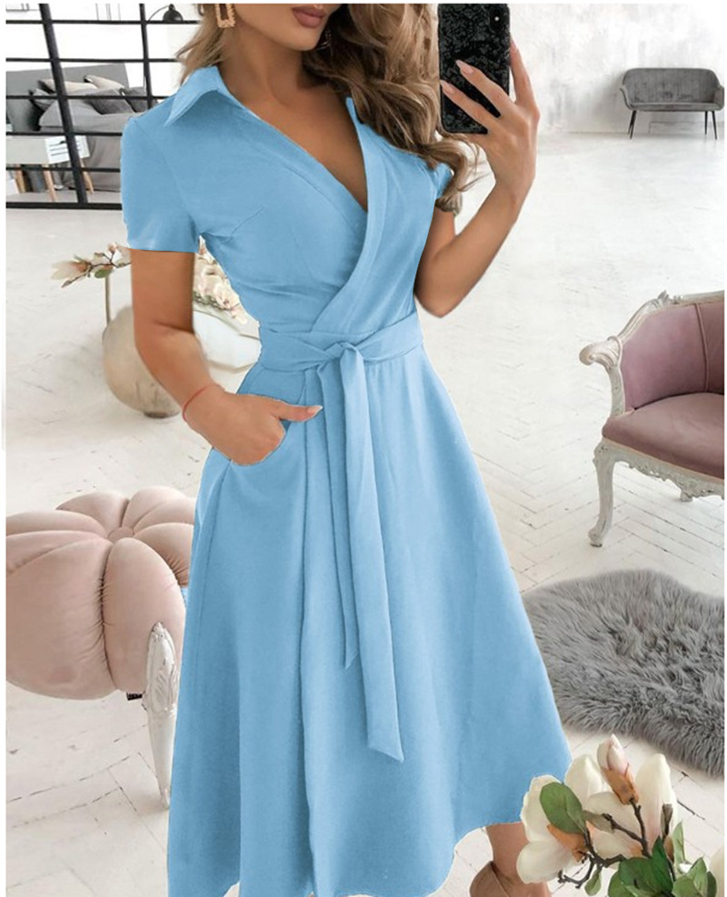 Gaun Midi Wanita Lengan Pendek - Wrap Dress Work ulasan dan harga