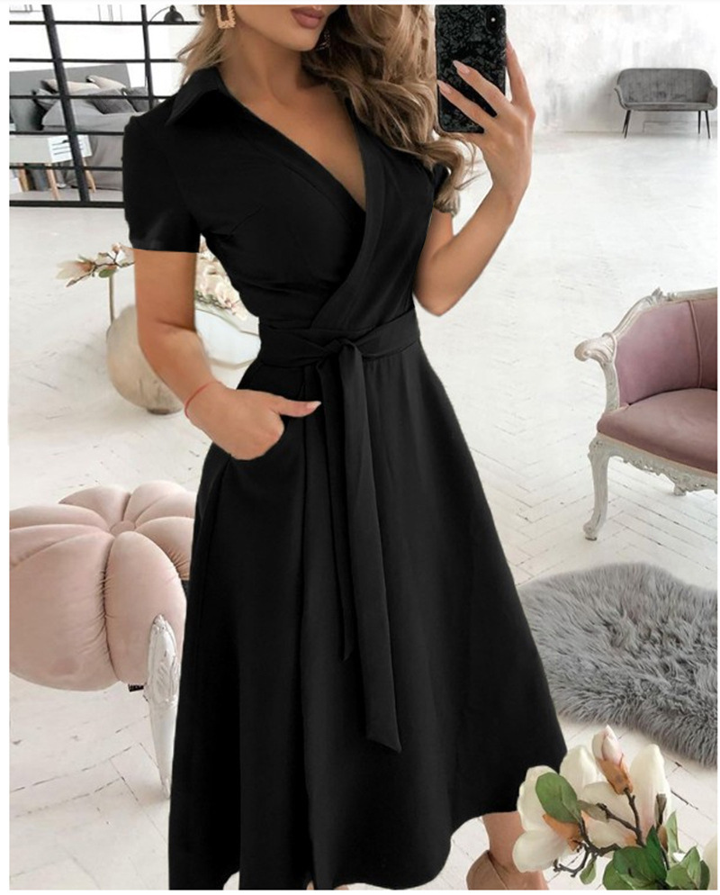Gaun Midi Wanita Lengan Pendek - Wrap Dress Work ulasan dan harga