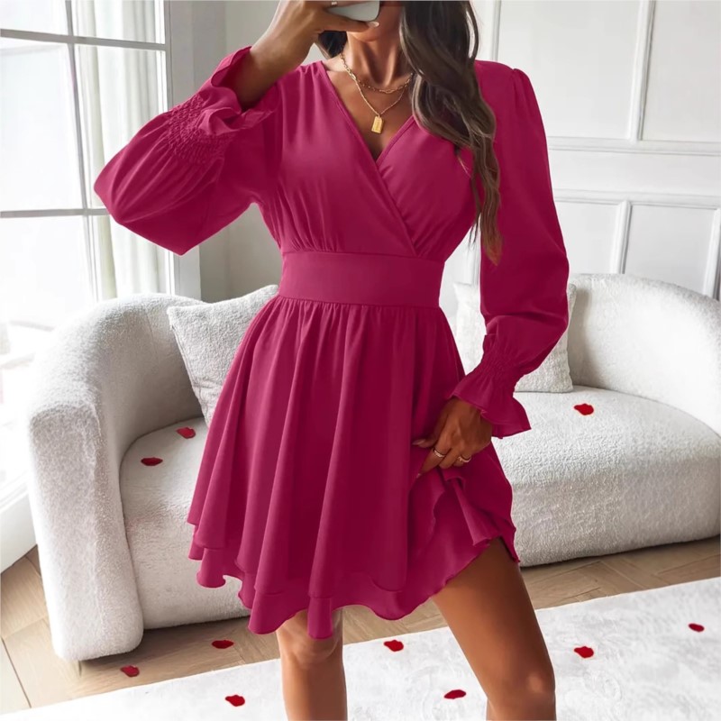 Gaun 2025 Pakaian Wanita Kerah - Wrap Dress Work ulasan dan harga