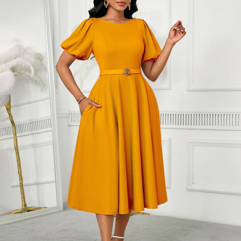 Gaun Biru A-line Pinggang Bung - Wrap Dress Work ulasan dan harga